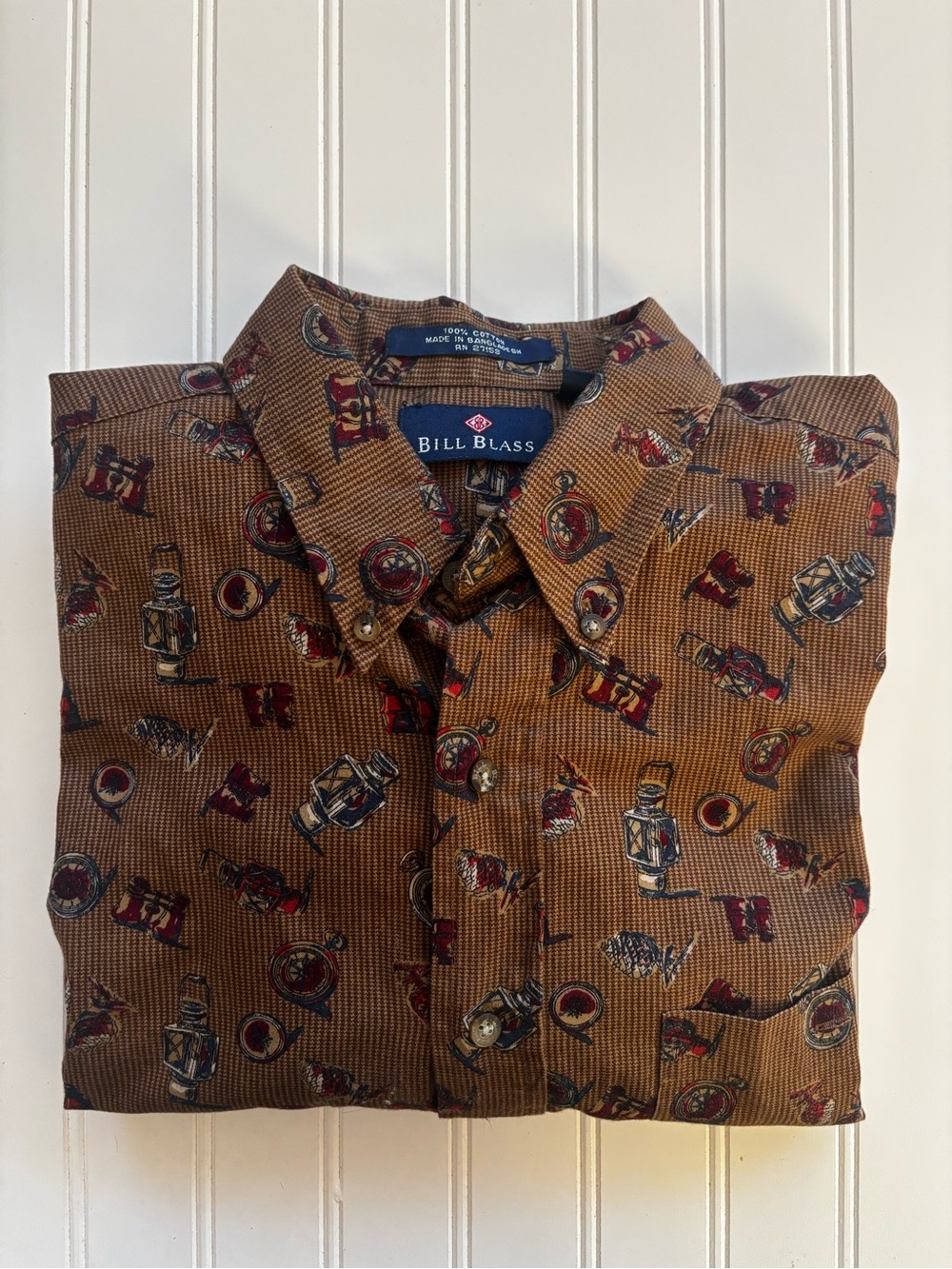 Bill Blass Vintage Brown Patterned Button-Down Shirt